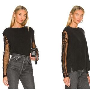 Free People Black Billie Jean Twofer Sheer Laced Long Sleeve, Size S, Like New